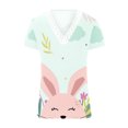 thumbnail image 4 of ICHUANYI Liquidación Blusa de manga corta con encaje estampado a la moda para mujer, blusa informal con cuello en V ICHUANYI WER202308246540, 4 of 5