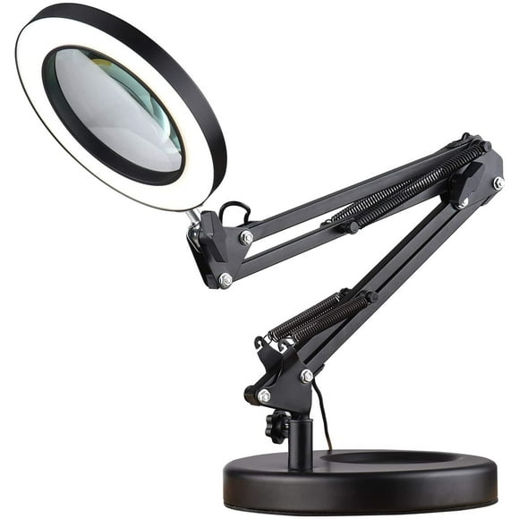 5X Magnifying Glass Light with Base Stand USB Desktop Magnifier Lamp LED EyeCaring Light Magnifier Desk Lamp Adjustable Metal Swivel Arm Lamp 3 Color Modes 10 Dimmable Brightness for Reading