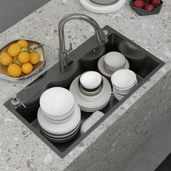 Kviwasha 28x18 Undermount Kitchen Sink Single Bowl Basin Stainless Steel Kitchen Bar with Multiple Accessories