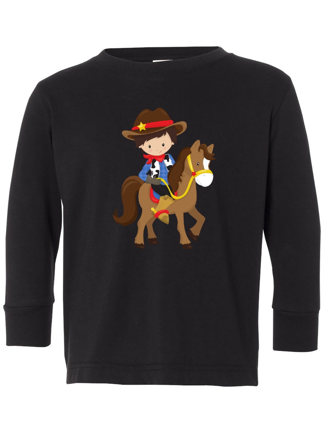 INKtastic - Inktastic Cowboy, Sheriff, Horse, Western, Brown Hair Toddler Long Sleeve T-Shirt 