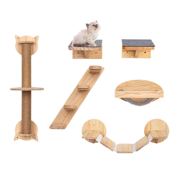 Repisas para gatos pared juego de 6 piezas muebles para gatos montados en la pared con puente escalones y rascador