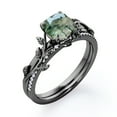 thumbnail image 3 of JeenMata Pave Design 1.75 Carat Cushion Cut Natural Druzy Moss Green Agate and Moissanite Vine Leaf Bridal Ring Set in 18K Black Gold Plating over Silver, 3 of 6