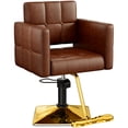 thumbnail image 3 of Baasha High-end Salon Chair, Gold & Brown Styling Chair, Faux Leather, 360° Swivel, 330 lbs Weight Capacity, Memory Foam Cushion, Arm Rest, Ergonomic, Adjustable Height, Foot Rest, PU Leather, 3 of 7