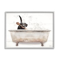 Stupell Industries Happy Labrador in Rustic Bubble Bath Design Graphic Art Gray Framed Art Print Wall Art, 24x30, by Lori Deiter