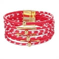 thumbnail image 4 of yingyy Bracelet Multi-layers Magnetic Buckle Leather Multi-colored Leopard Print Bangle Party Decoration Wristband Jewelry Red 5Set, 4 of 6