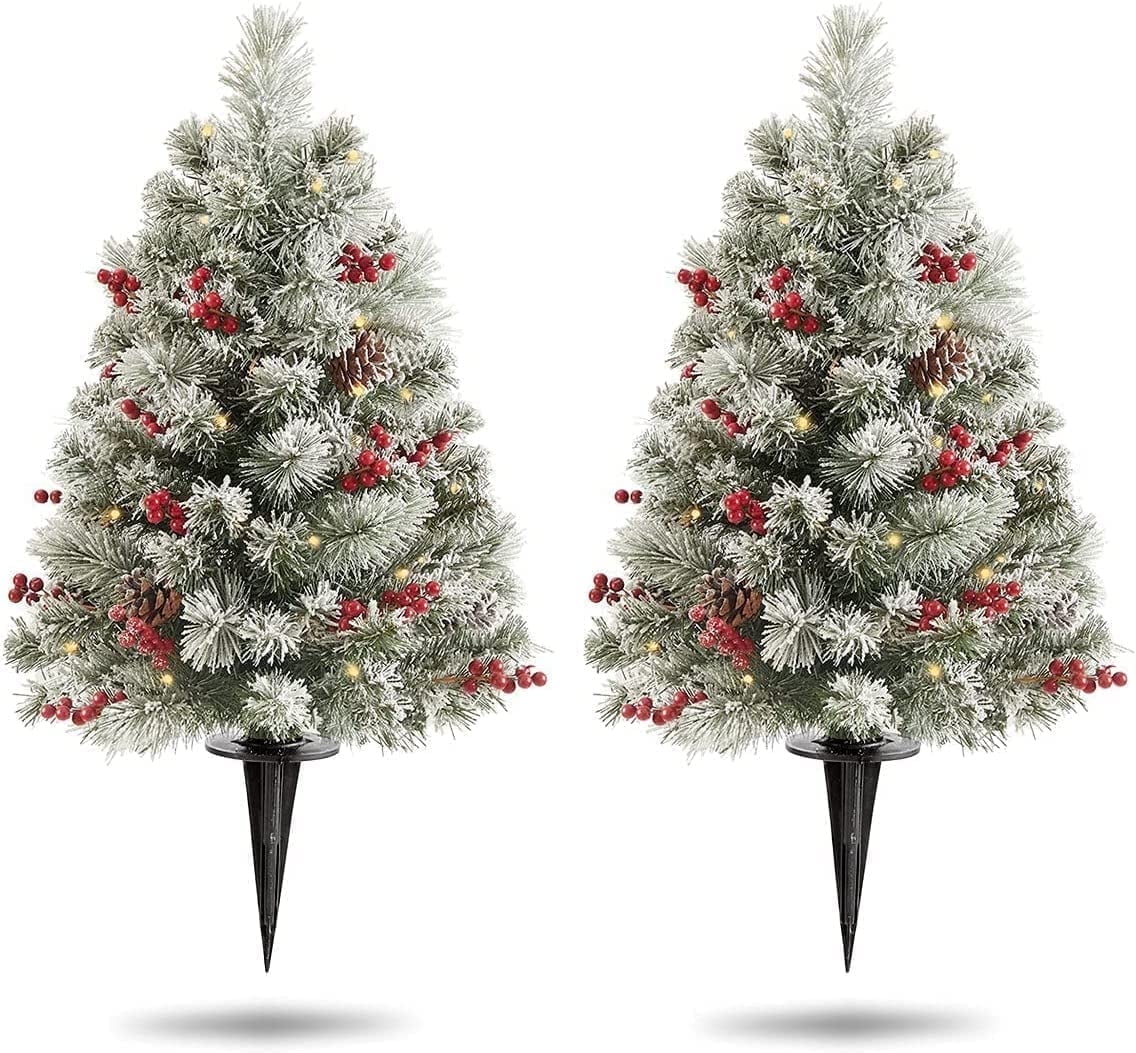 OasisCraft 24" Pre-Lit Mini Flocked Christmas Tree 2-Pack photo 1
