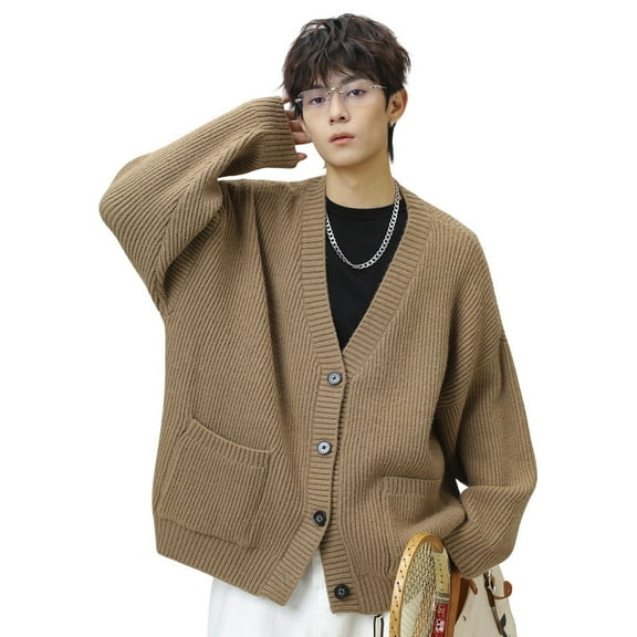 RMGVDSD Men Sweater Jacket Mens Cardigan Sweater Button Down Long Sleeve V Neck Knit Sweaters Coat Streetwear Fall Clothes Solid Color Cardigans Sweater Fall Tops