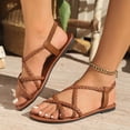 thumbnail image 2 of Summer Sandals for Women Footbed Solid Color Open Toe Slip-On Comfortable Elastic Strap Flat Slippers Sandals for Women Beach Vacation Holiday Vintage Fashion, 2 of 9