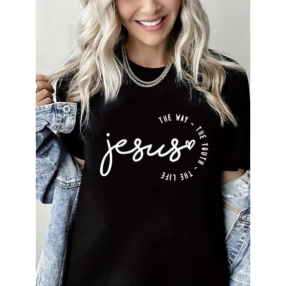 Women Christian T-Shirt Jesus Graphic Shirt Casual Crew Neck Top