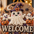thumbnail image 5 of Premium 3D Pearl Halloween Welcome Sign Kit, Witch Hat Ghost Themed Circular Door Wreath Alternative for Home Entryway, 5 of 5