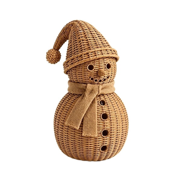 IFRINID Snowman Figurine, 11.02 in Brown Resin Christmas Decoration with Rattan-Look Texture for Mantel and Shelf