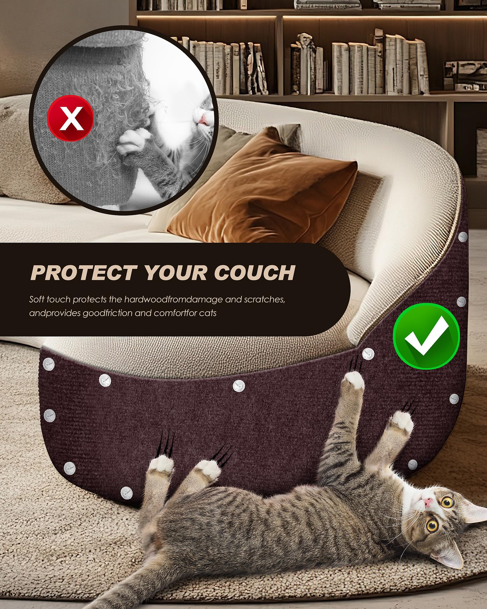 Aertyole 78.7 Inch Cat Scratch Mat Self-Adhesive Brown photo 6
