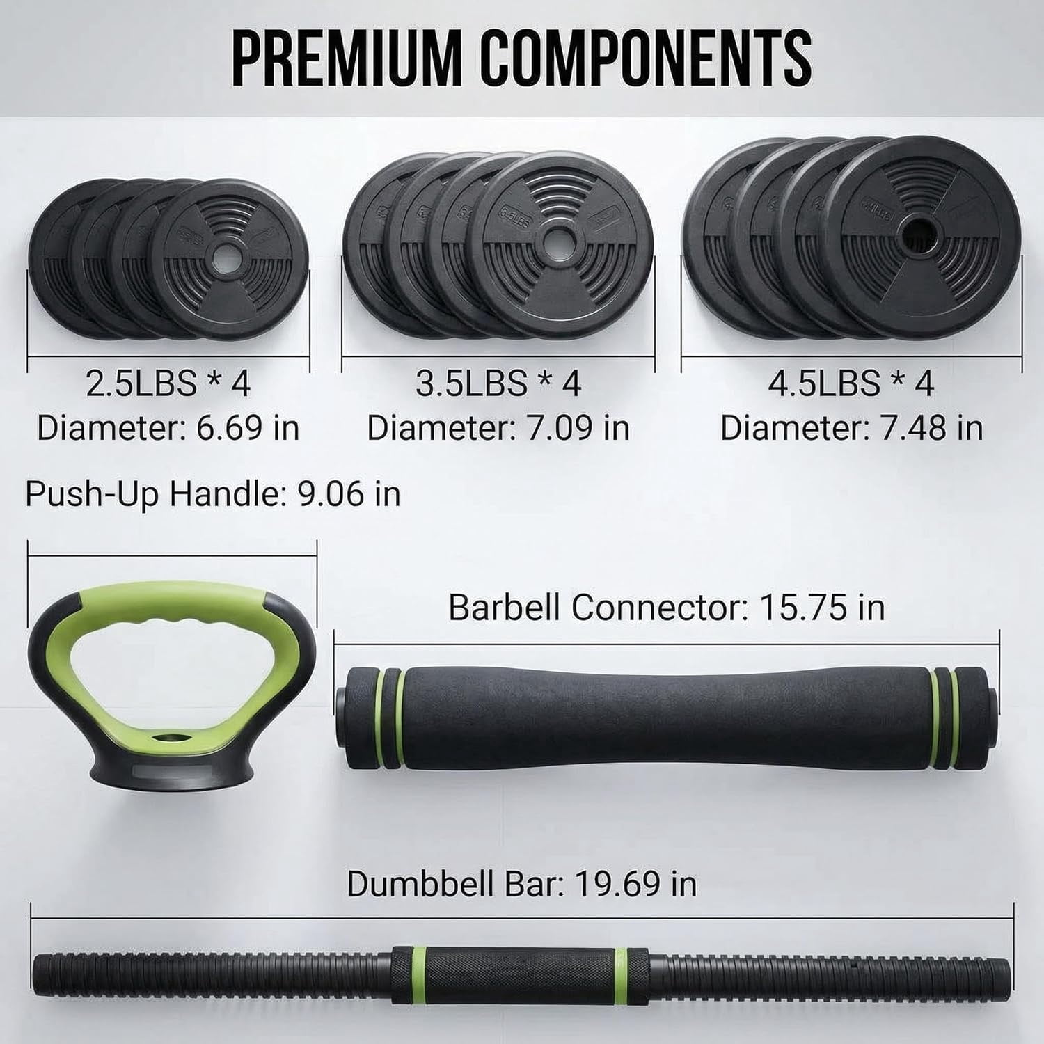 Adjustable Dumbbell Set 44LB, 4-in-1 Free Weight Set with Barbell & Kettlebell & Push-Up Handles, Compact All-in-One Home Gym for Men & Women, Anti-Slip Grip, Quiet Rubber-Coated Plates
