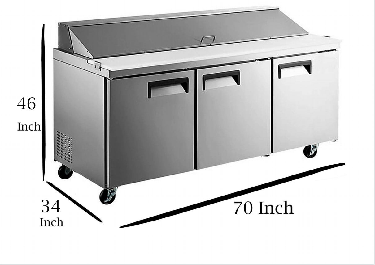 70.25 in. W 15.5 cu. ft. Commercial Food Prep Table Refrigerator Cooler in Stainless Steel Mega Top
