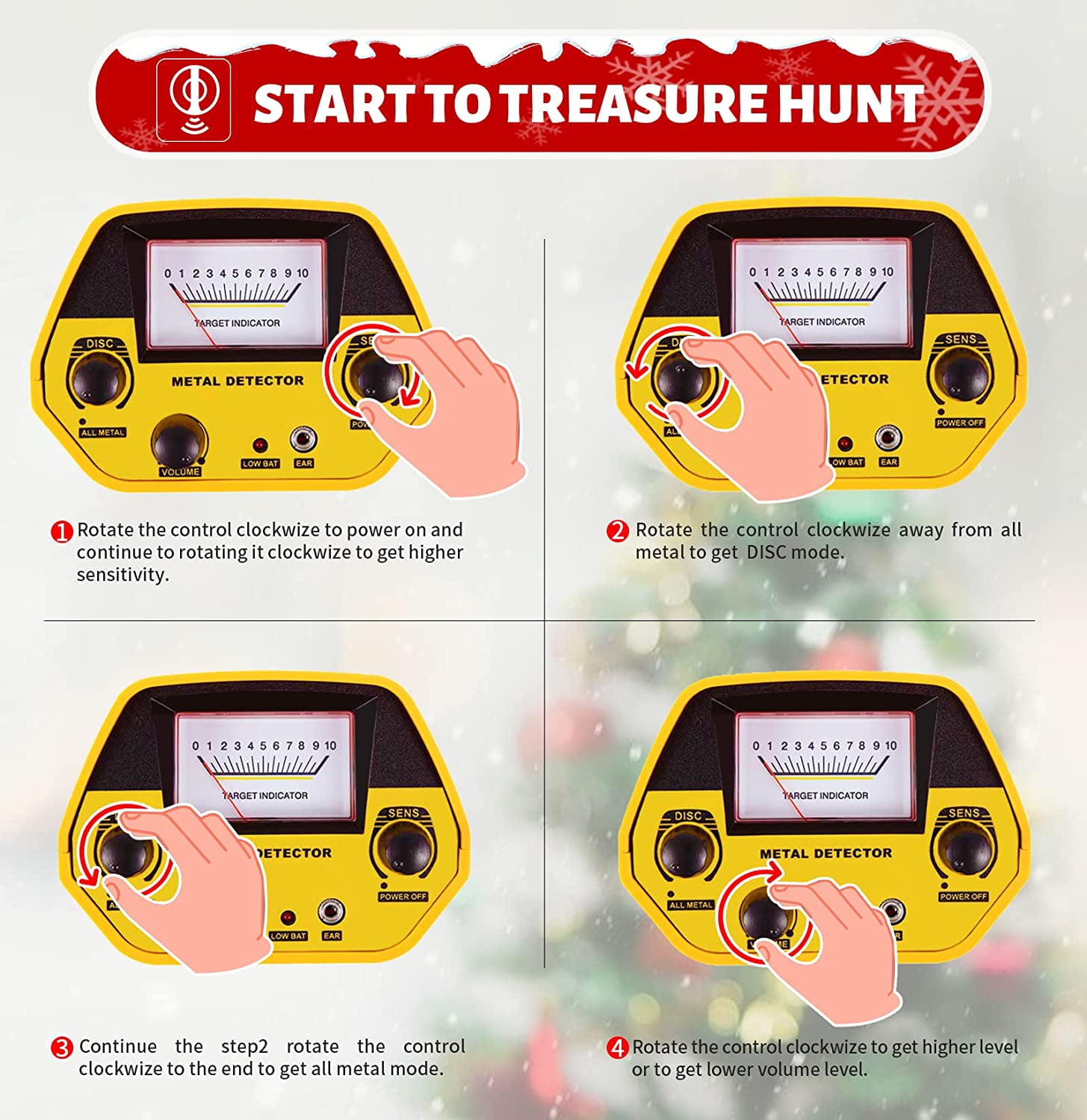 Vemingo Gold LCD Battery Metal Detector, with 33"-42" Adjustable Stem and 8" Waterproof Coil for Kids Adults