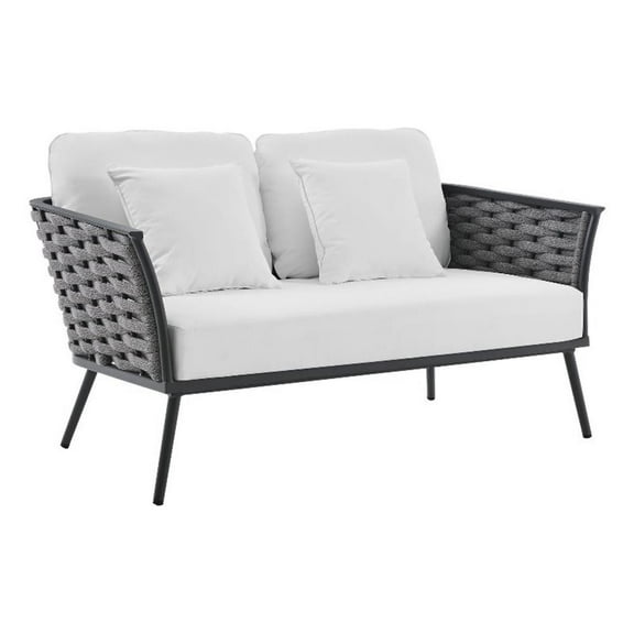 Pemberly Row Aluminum & Fabric Patio Loveseat in Gra & White