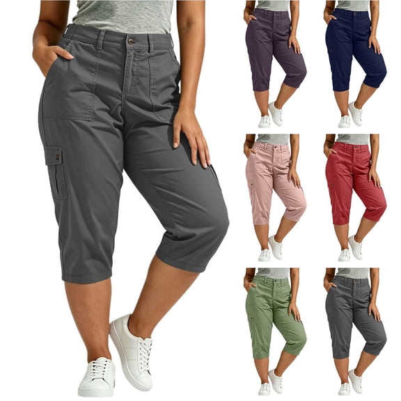 Hesxuno Women Cargo Athletic Pants Plus Size Capri Pants Lightweight Quick Dry Outdoor Trousers 4 Zipper Pockets Hiking Pant Red XXXXXL