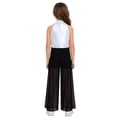 thumbnail image 2 of YiZYiF Kids Girls Halter Hip Hop Jazz Dance Jumpsuit Ruffle Metallic Bodice Mesh Wide Leg Bodysuit Performance Romper Silver 14, 2 of 6