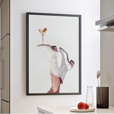 White Cowgirl Boots Martini Art Print Poster Or, Minimalist Western Print, Preppy Cowgirl Coquette Art Love Shack Fancy Wall Prints UNFRAMED