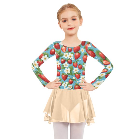 Grblisyd Ballet Leotards for Girls Floral Print Dance Leotards with Skirt Gymnastic Ballerina Outfit Dress Classic Long Sleeve