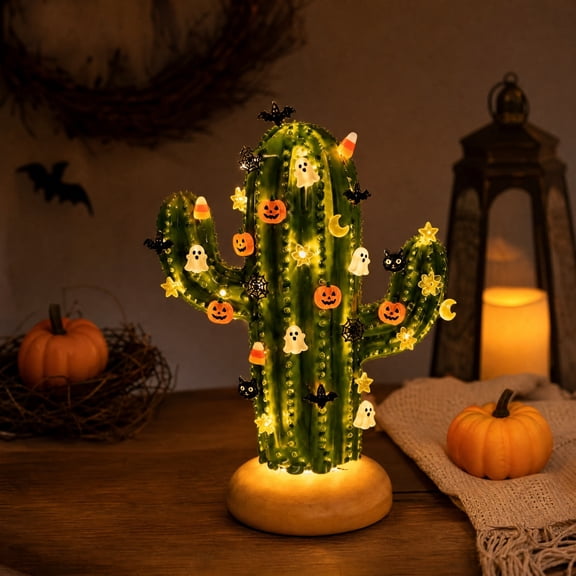 LED Cactus Night Light, DIY Cactus Lamp, Halloween Christmas Tabletop Decor, Cute Night Light for Bedroom Living Room Bedside, Christmas Gift(A)
