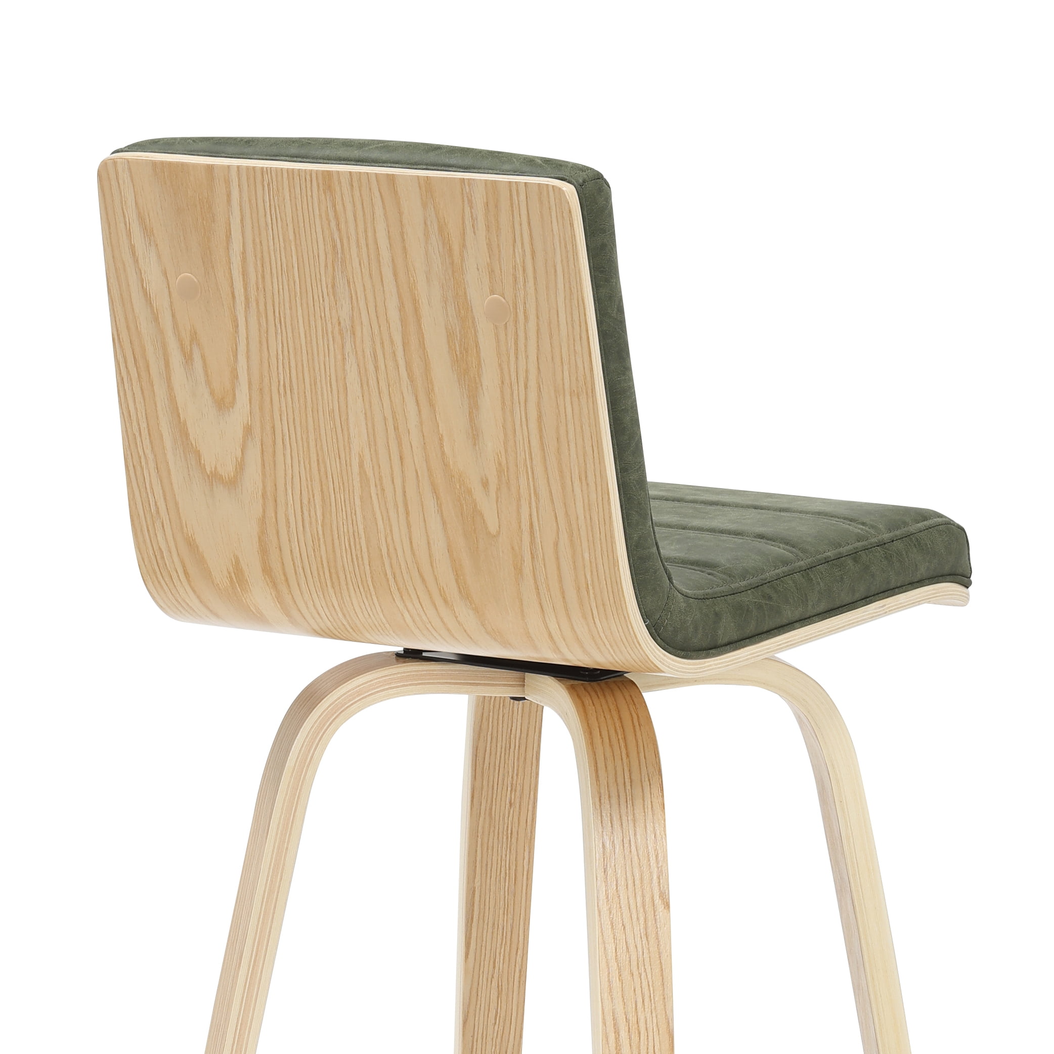 Vienna 39.5 in. H Swivel Bar Height Vintage Green Square Back Wood Bar Stool with Faux Leather Seat