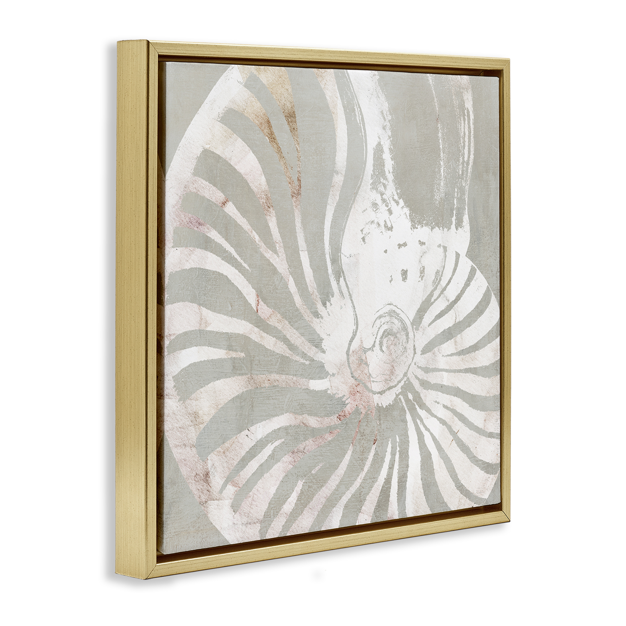 Stupell Industries Beige Nautilus Pattern Nautical & Beach Painting Gold Floater Framed Canvas Art Print Wall Art, 18 x 18