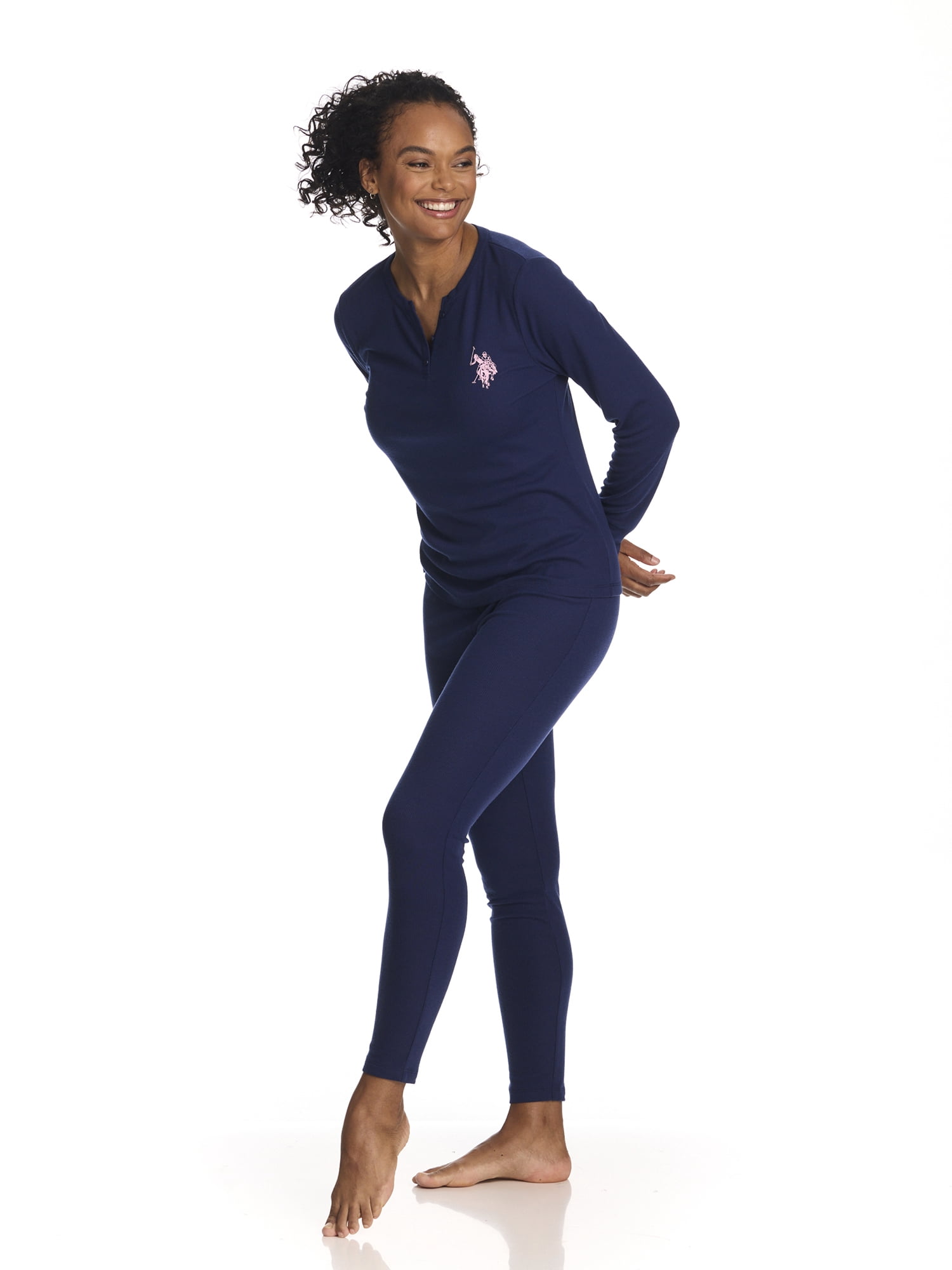 U.S. Polo Assn. Women's Ribbed Henley Long Underwear Thermal Set, 2-Piece Set, Sizes S-3X