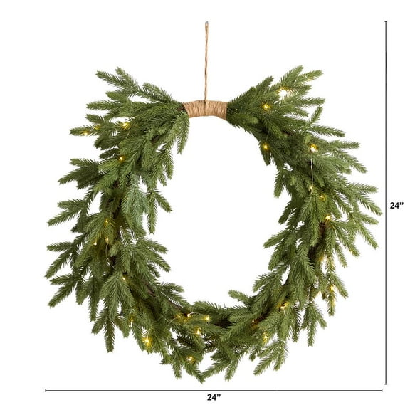 Nearly Natural 24in. Holiday Christmas Pre-Lit Cascading Pine Wreath