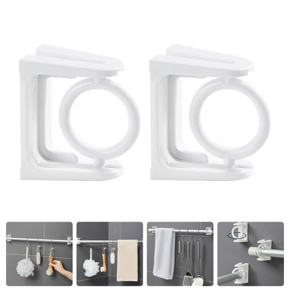 Tineasur  White ABS Adhesive Shower Curtain Rod Holder 2pcs Simple Elegant Design Bathroom Accessories