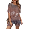 thumbnail image 2 of Mikilon Ensemble Élégant pour Femmes 2 Pcs Mode Col Rond Blouse Manches Courtes Hauts Shorts Ensemble Décontracté Bourgogne m, 2 of 5