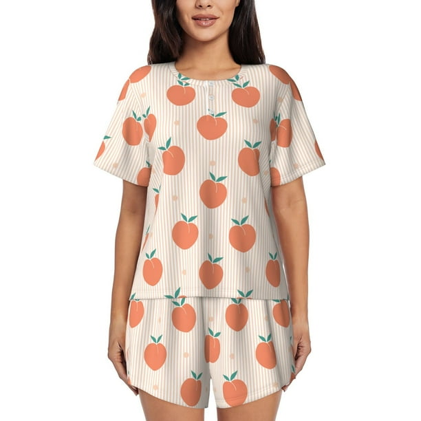 Fotbe Orange Peach Conjunto de Pijama Estampado para Mujer, 2 Piezas, Ropa de Dormir con Camiseta de Manga Corta y Shorts Suaves-3X-Large