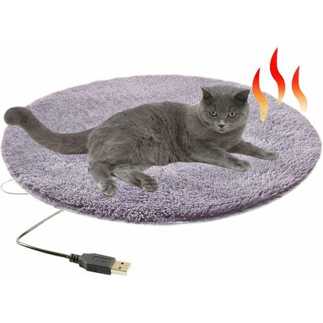 (Gris) 28 ℃/82 ℉ Cama suave y cálida 40 cm Almohadilla térmica para mascotas Manta de colchón eléctrica para perros Gatos Impermeable Diámetro de calentamiento constante Estera calefactora