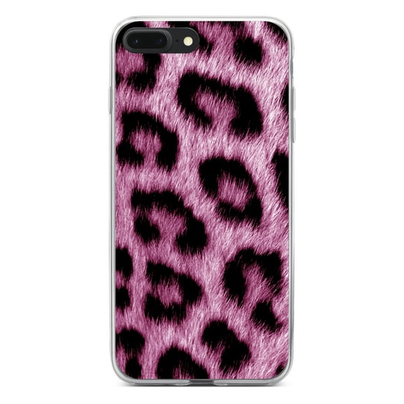 DistinctInk Clear Shockproof Hybrid Case for iPhone 7 PLUS / 8 PLUS (5.5" Screen) - TPU Bumper, Acrylic Back, Tempered Glass Screen Protector - Pink Black Leopard Fur Skin Print