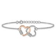 thumbnail image 2 of Diamond2Deal 925 Sterling Silver Rh-Plated Rose-tone Double Heart w/1in ext Bracelet for Women 8", 2 of 7