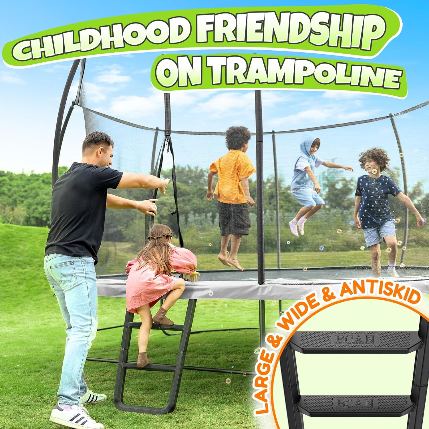 BCAN 16FT Recreational Trampoline with Enclosure for Kids Adults, Outdoor Trampolines with Ladder for Kids