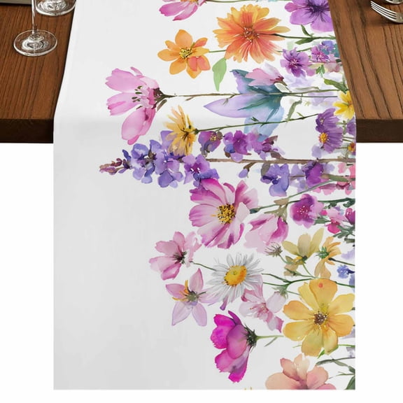 Table Runners 72 Inches Long Dress Scarves, Pink Flowers Farmhouse Kitchen/Dining Table Runner, Coffee Tablerunners, Spring Floral Elegant Pastoral Watercolor 13x72 Inch