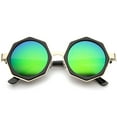 thumbnail image 1 of sunglassLA Unisex Oversize Geometric Octagonal Frame Mirror Flat Lens Round Sunglasses (Black-Gold / Green Blue Mirror) - 43mm, 1 of 4