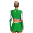 thumbnail image 2 of Alvivi Costume de Cheerleading pour Femmes Robe d'Uniforme Ensemble 2 Pcs Haut Court à Manches Longues avec Mini-Jupe Vert G, 2 of 6