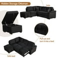 thumbnail image 4 of 87.4" Sleeper Sofa Bed with Storage Ottoman, 2 in 1 Pull Out Sofa Bed L Shape Couch Modern Velvet 4-Seater Sofa with 2 Pillows for Living Room, Bedroom, Apartment and Office, 1000lb Capacity, Black, 4 of 9