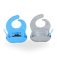 thumbnail image 1 of Baberos para Bebe de Silicona Impermeables con Bolsillo Contenedor de Alimentos Set de 2 Piezas Azul, 1 of 5