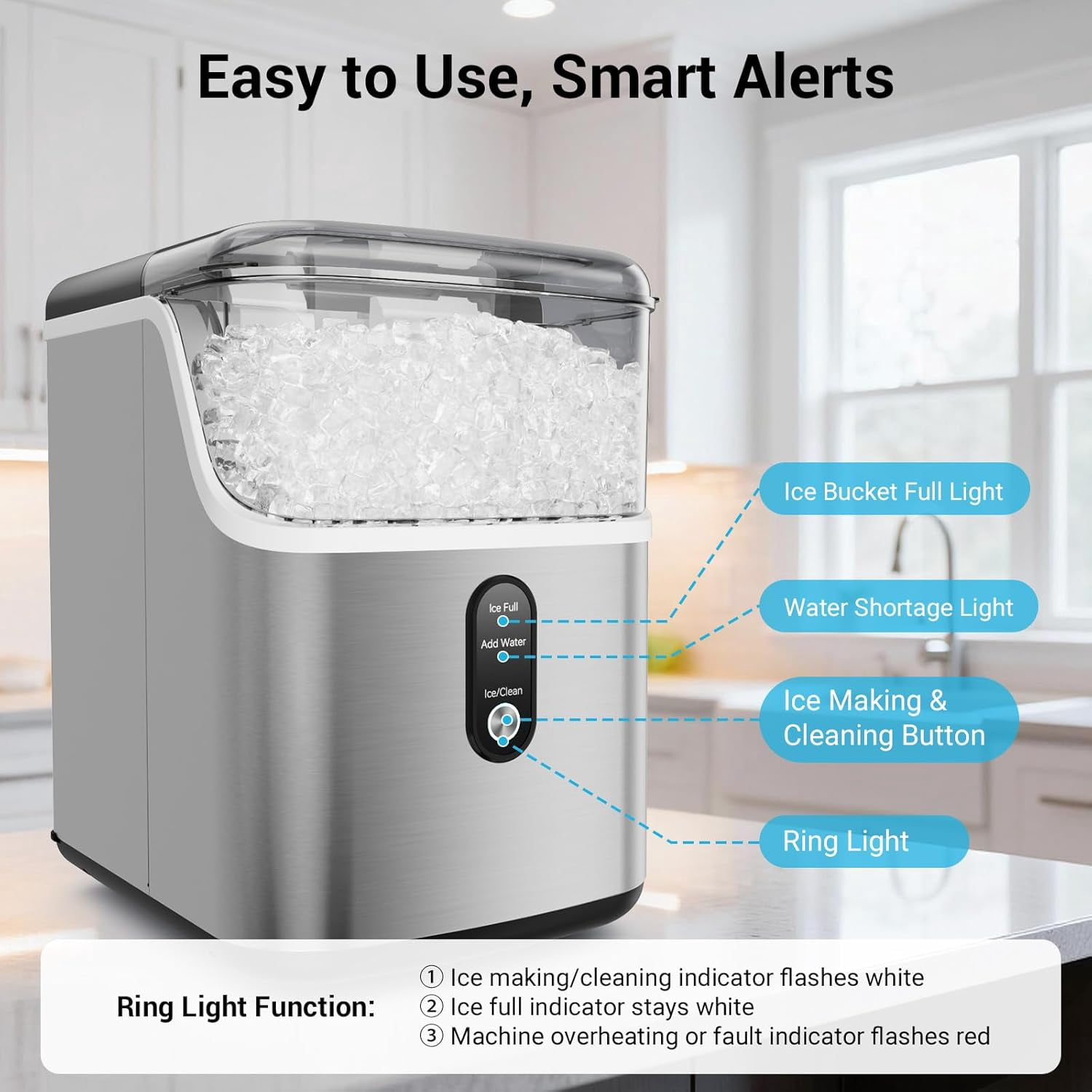 XUTUMM Nugget Ice Maker Machine, 35lbs Daily, Self-Cleaning, One-Touch, Home/Kitchen