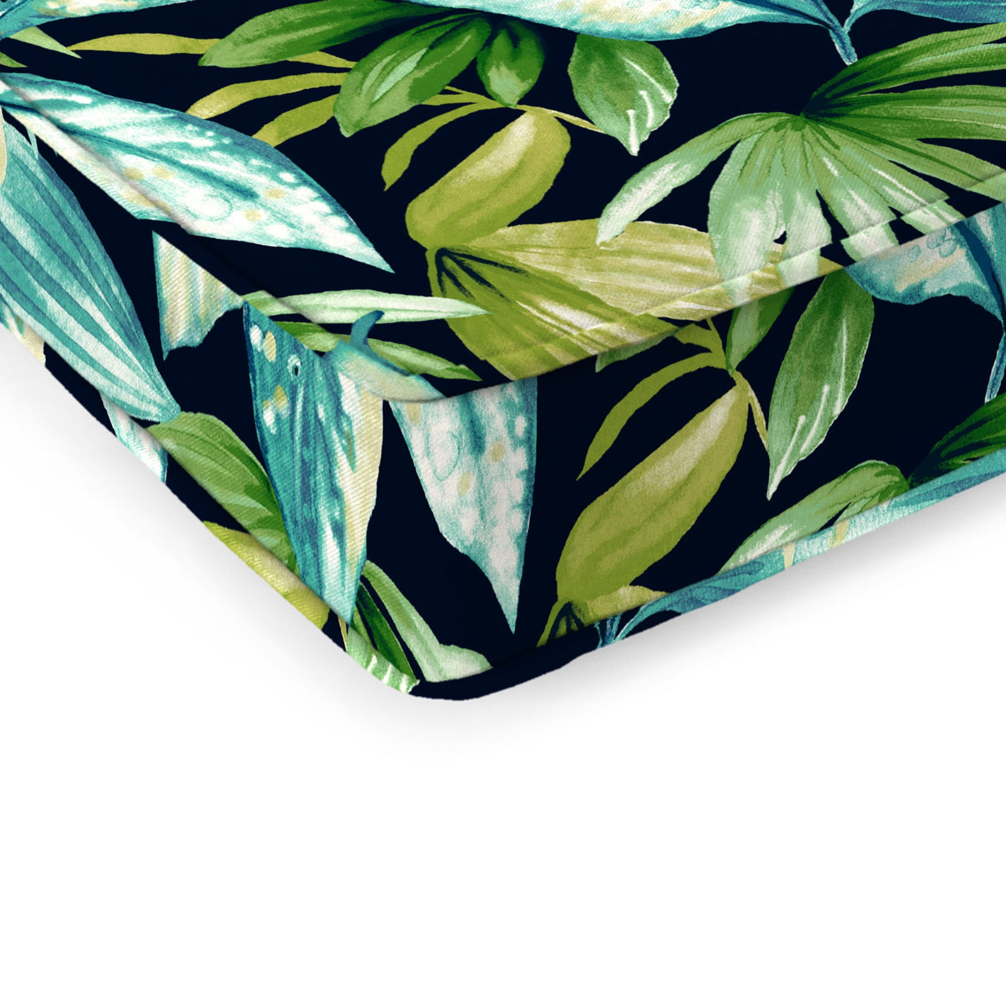 Jordan Manufacturing 47" x 17" Seneca Navy Leaves Rectangular Outdoor Settee Swing Bench Cushion with Ties and Welt