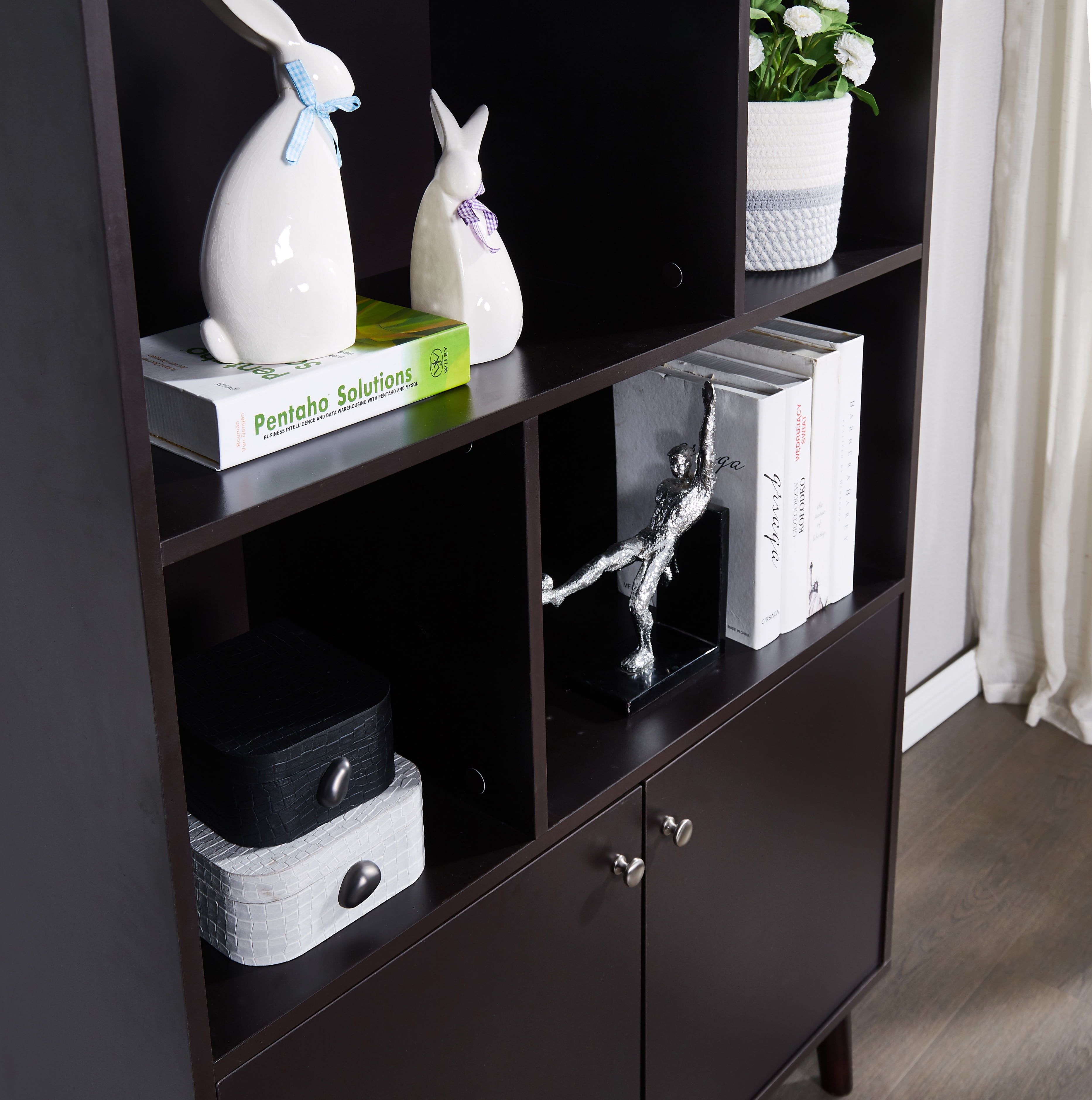 Private Jungle 3-Tier Bookcase Freestanding Bookshelf Wood Storage Display Cabinet with Open Design Shelves and Doors,Coffee Color Private Jungle 3-Tier Bookcase Freestanding Bookshelf Wood Storage Display Cabinet with Open Design Shelves and Doors,Coffee Color