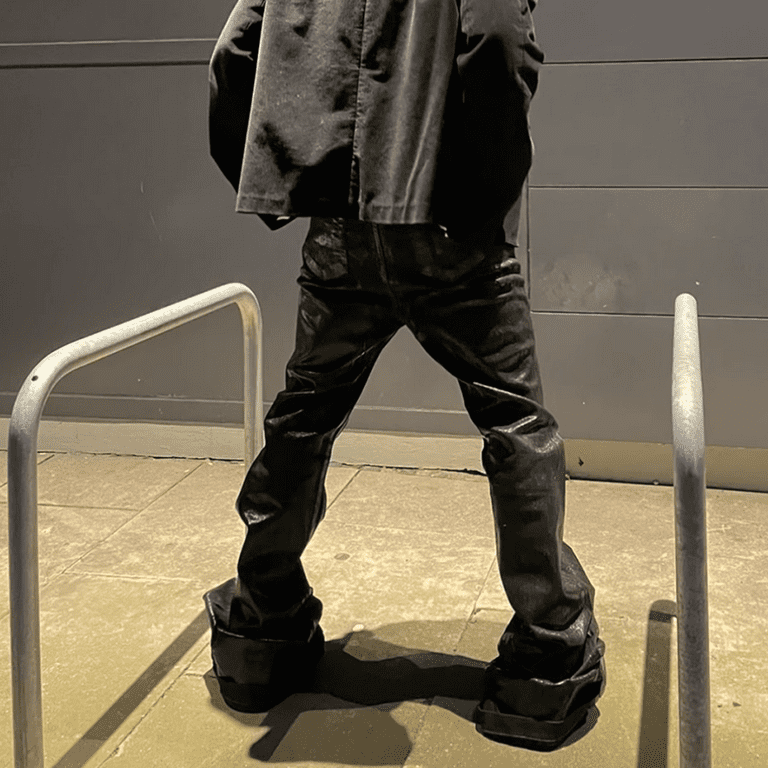 Streetwear Black Wax Leather Strecth Jeans Men Ropa Hombre