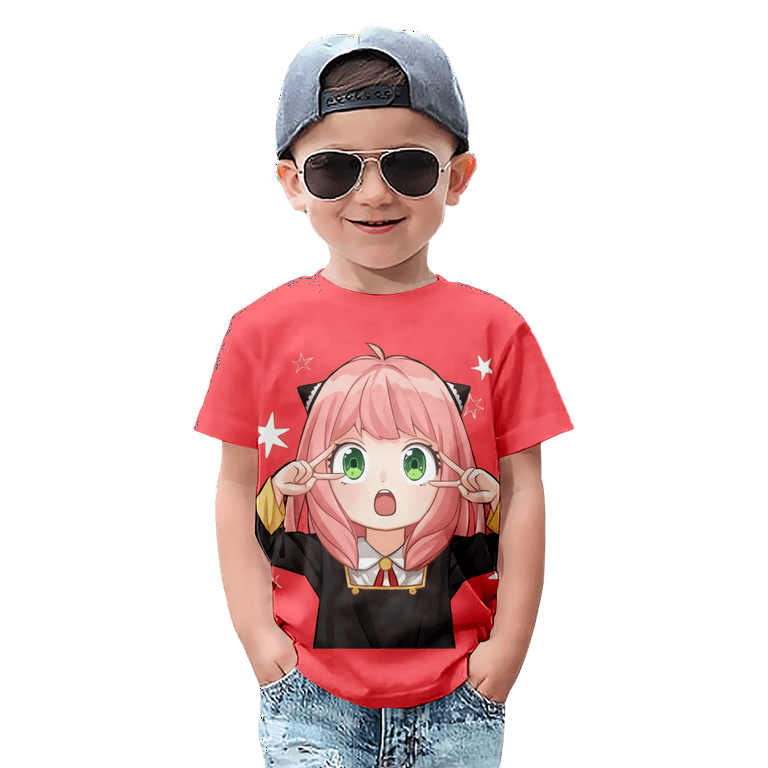 Japanese Anime Spy X Family Kawaii Anya Forger Summer Fashion T-shirt Short  Sleeve Cartoon Casual Top Children's T-shirt Clothing 3-14 Years Old Girl's  T-shirt Clothing，B-4XL 