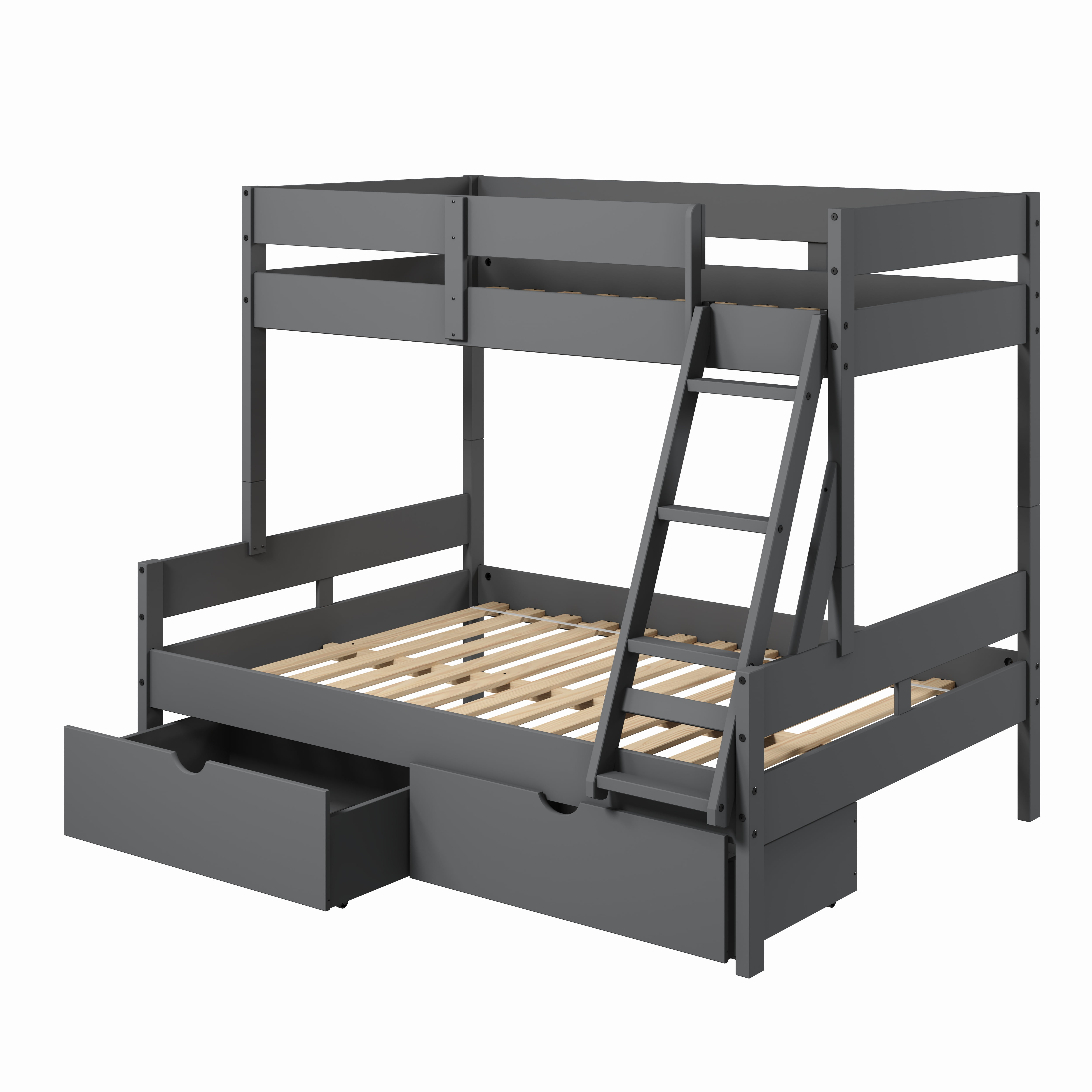 Donco Kids Low Board Panel Twin over Full Bunkbed with Dual Underbed Drawers