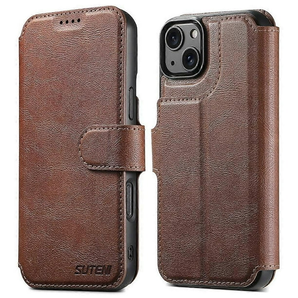 SUTENI Q-05 For iPhone 14 13 Wallet Case 2 in 1 Detachable Leather Flip Phone Cover with Stand - Bla