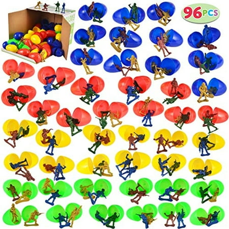 TOYIFY 48 Pack Easter Eggs with 96 Prefilled Plastic Army Men Action Figures, Easter Basket Stuffers, Easter Hunt Party Favors for Kids