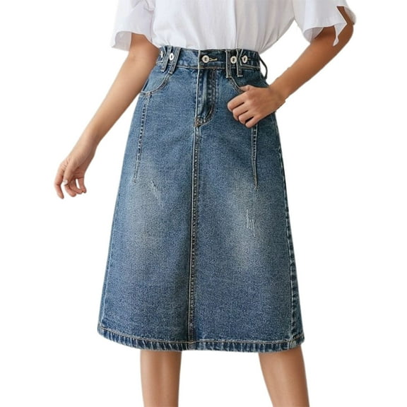 HJYCHN Women's Flowy A-line Midi Skirt Casual Comfortable Everyday Wear Solid Color Loose Fit Spring Fall Season BU1 L